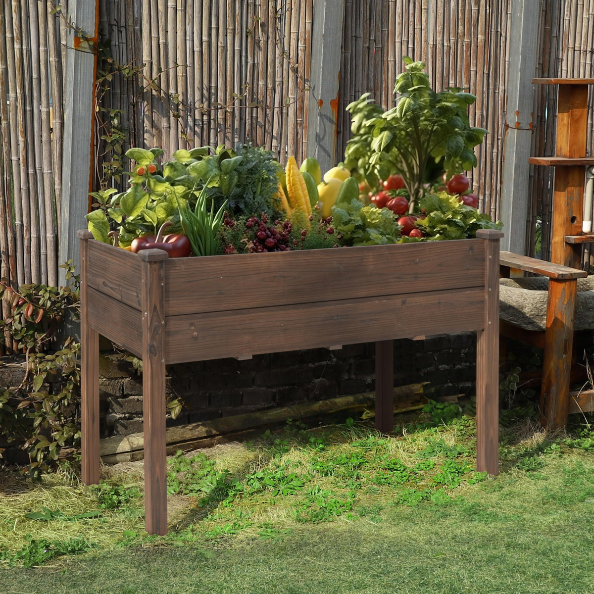 BlueWish Cedar Raised Garden Bed, 48" W x 24" D x 30" H Raised Garden Bed with Detachable Black Liner, 3 Drainage Holes, Planter Box for Outdoor, Patio, Backyard, Rustic
