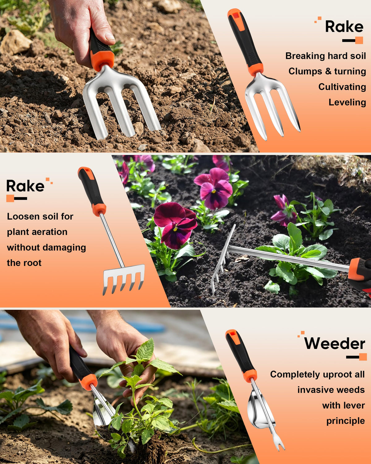 9-Piece Stainless Steel Garden Tools Set, HaSteeL Outdoors Gardening Hand Utensils Kit with Storage Bag, Rust Resistant, Heavy Duty, Gift for Women/Man/Gardeners
