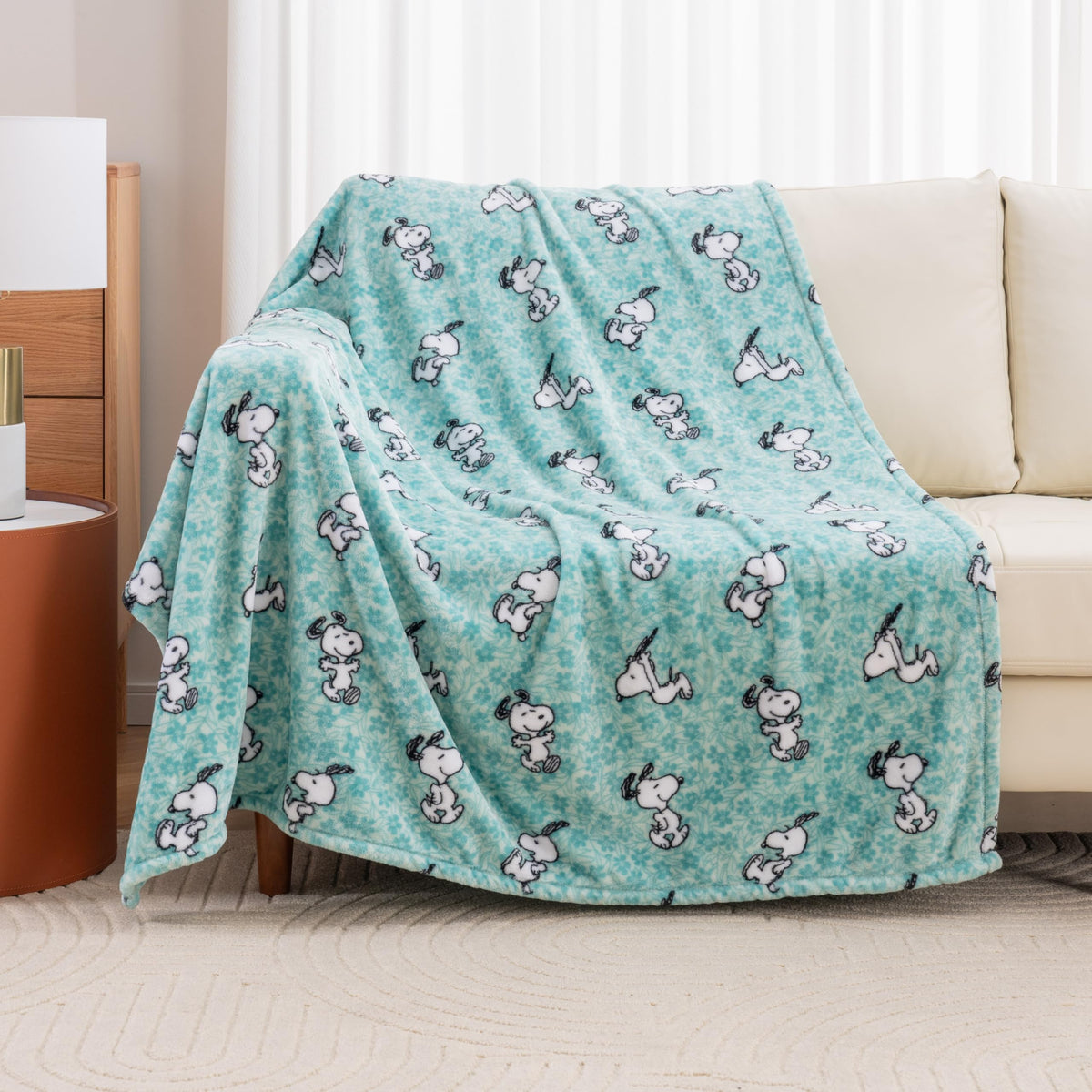 Berkshire Blanket Peanuts® VelvetLoft® Cute Character Snoopy Plush Throw Blanket,Snoopy Springtime Floral Dance Large Blue,Throw 55 in x 70 in (Official Peanuts® Product)