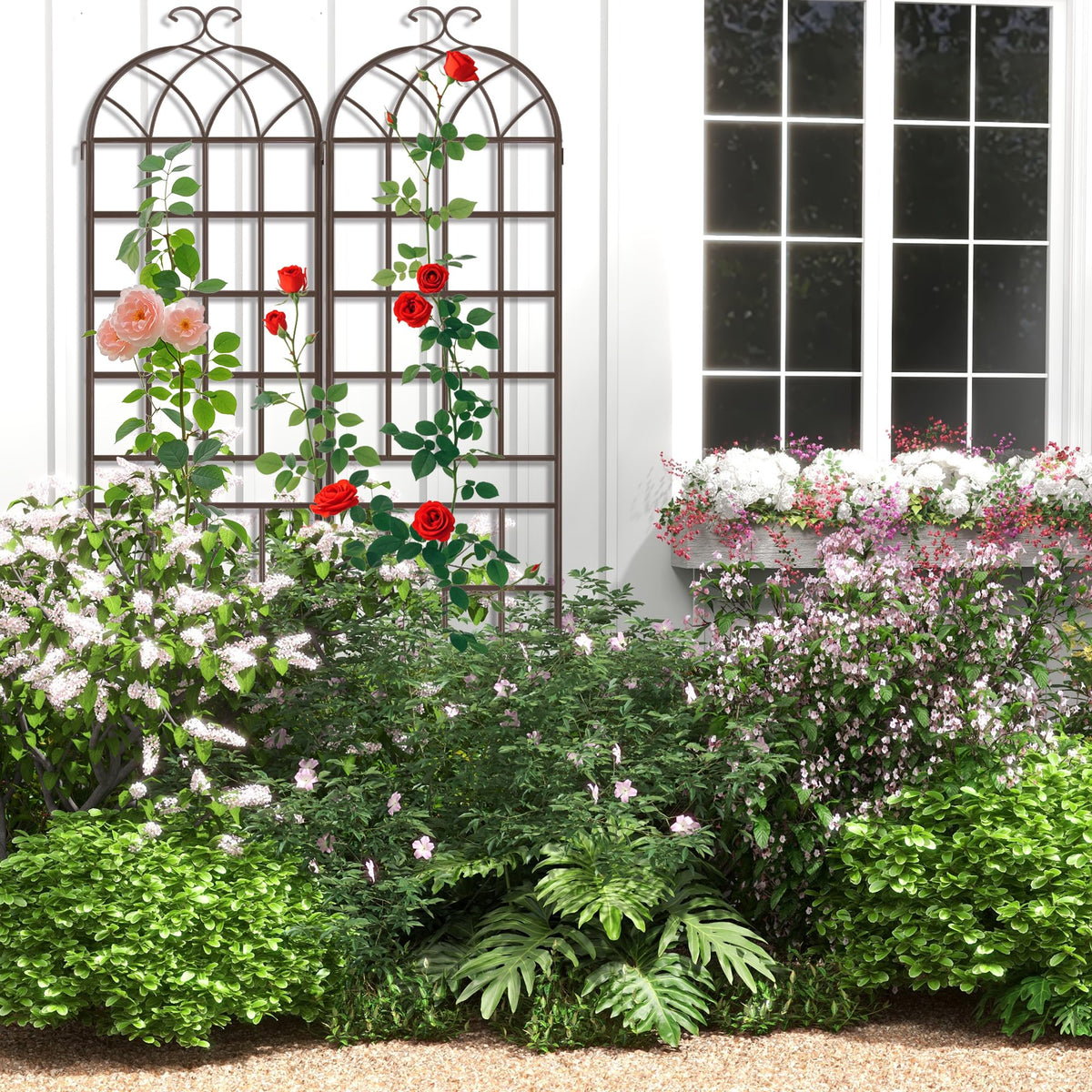 LZRS 2 Pack 83x20in Rustic Iron Arch Decoration Garden Trellis with Metal Coating – Perfect for Supporting Climbing Plants Outdoor, Roses, Vines, Flowers, and Vegetables, Brown