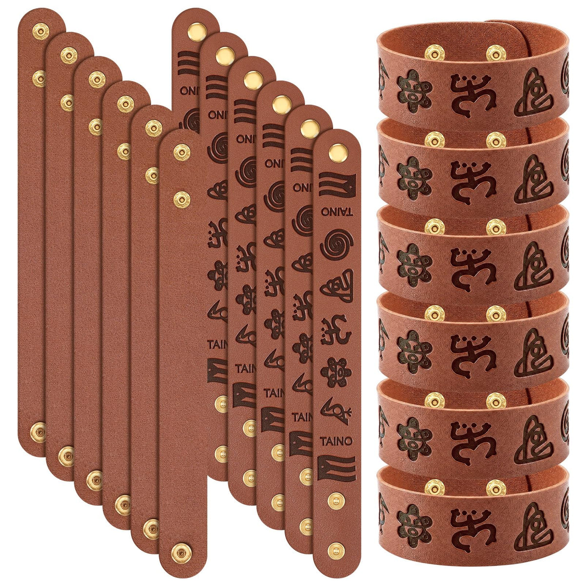 Cunno 12 Pcs Adjustable Taino Leather Bracelets, Boricua Cultural Art Gift Bulk Puerto Rico Coqui Frog Sun Tribal Wrap Bracelets Pack Puerto Rican Indigenous Symbol, Taino Souvenir Gift for Men Women