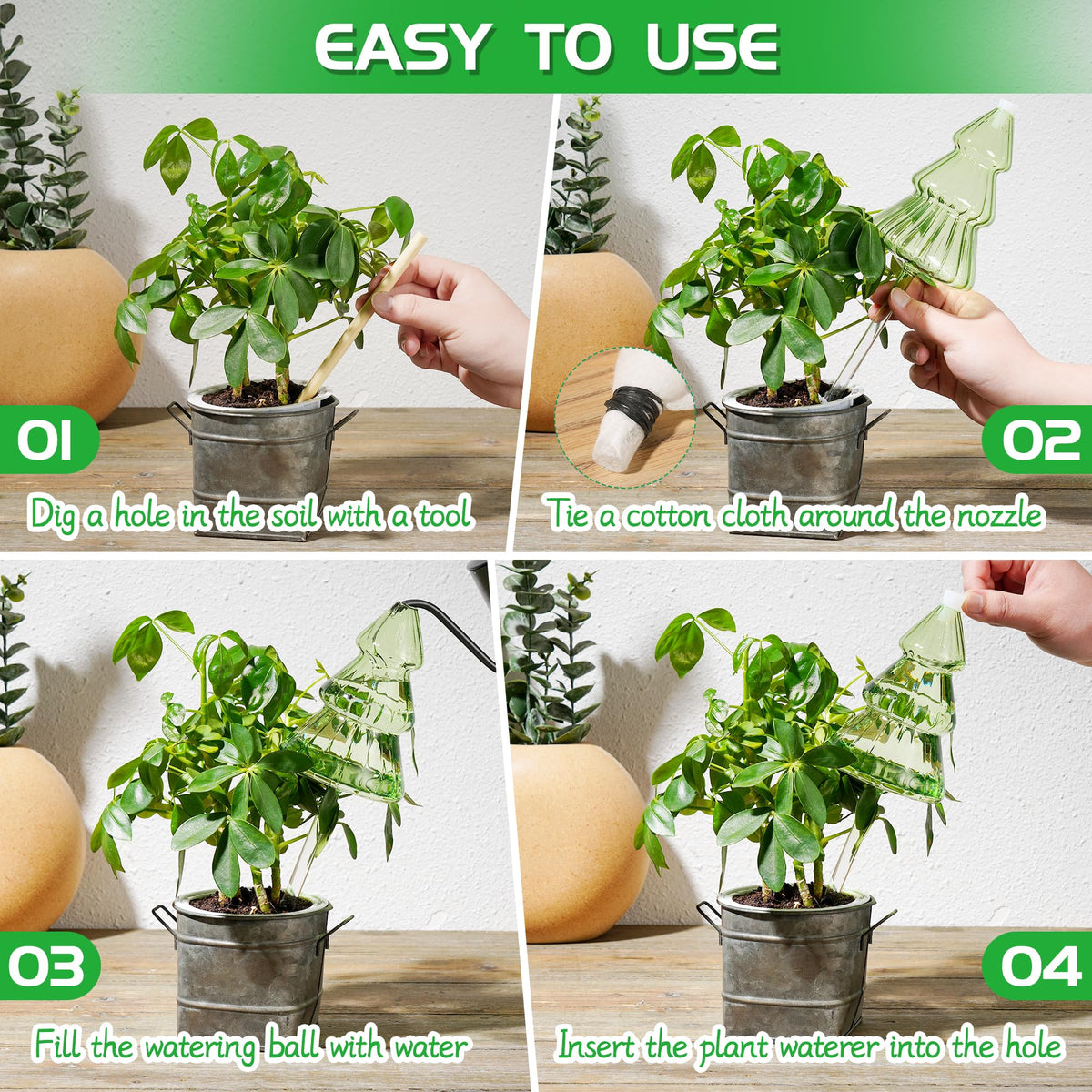 12 oz Large Plant Watering Globes, Glass Self Watering Globes, Unique Christmas Tree Self Watering Planter Insert, Vacation Plant Watering Devices, Automatic Watering Bulbs (Large-2 Pack)