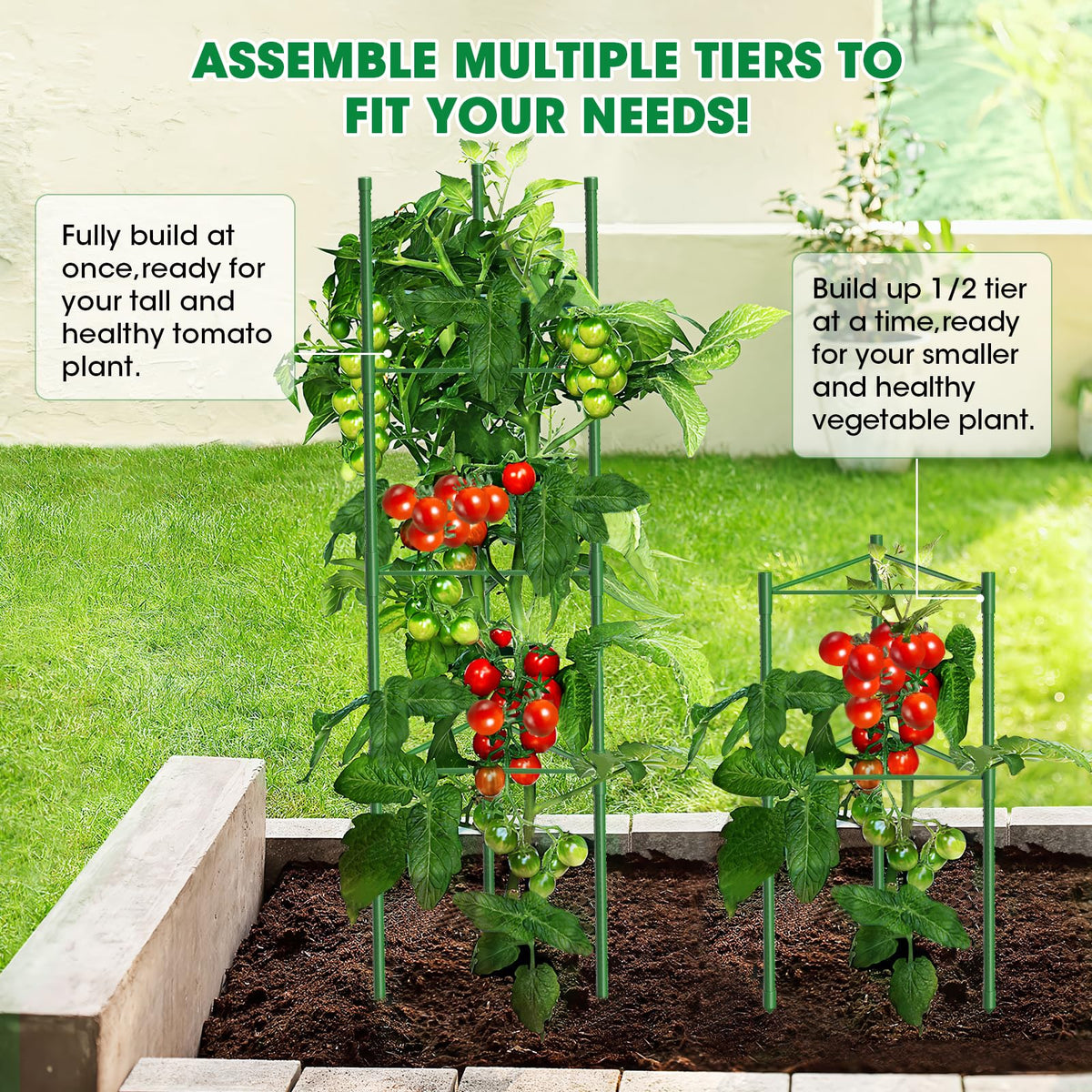 3 Pack Tomato Cages, 51.2in Tomato Plant Support Stakes Heavy-Duty, Garden Tomato Cages & Trellis for Climbing Vegetables, Tomatoes, Peppers, and Potted Plants(3)