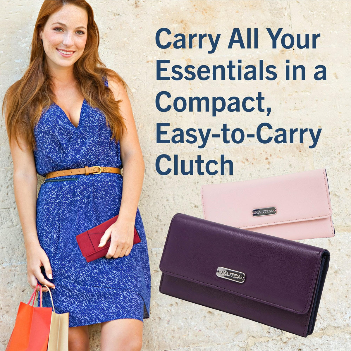 Nautica Money Manager Womens Slim Compact RFID Blocking Credit Card Holder Clutch Wallet Organizer with Zipper Coin Purse and Phone Compartment in Plum
