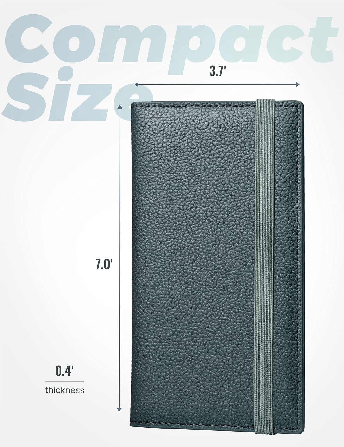 Yarnic Checkbook Cover for Personal Checkbook, Checkbook Holder with Pen Holder & Built-in Clear Plastic Divider for Duplicate Checks (Grey Green)