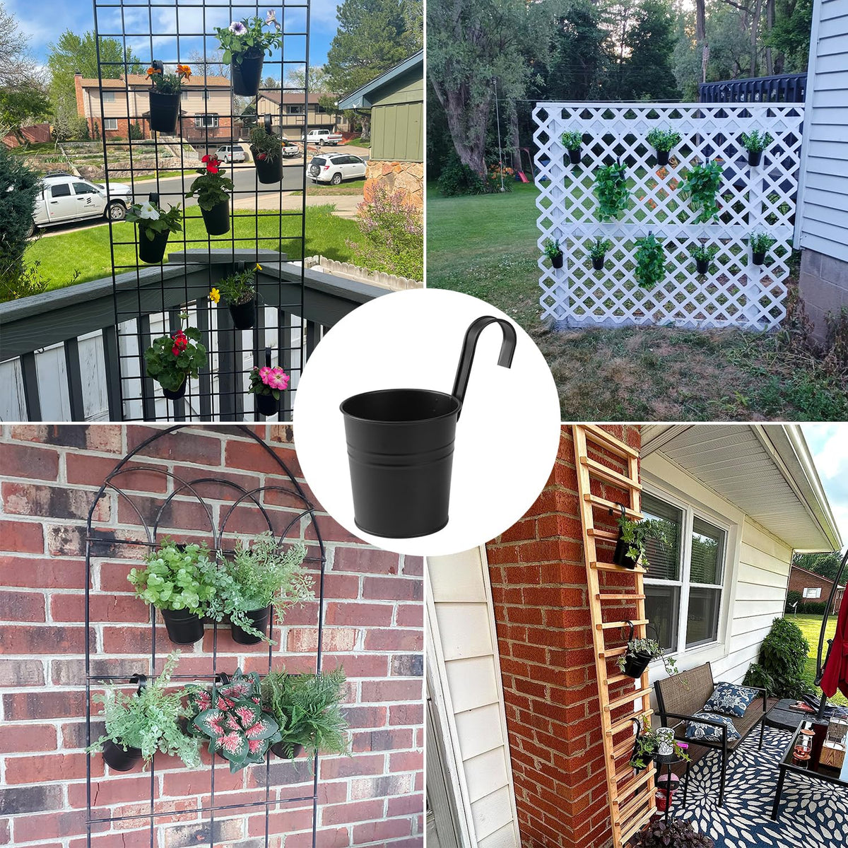 Biugaaufai 20 Pack 4 Inch Railing Hanging Planter, Black Small Hanging Bucket Planters, Metal Hanging Flower Pots, Metal Railing Bucket for Outdoor, Balcony, Fence, and Porch with Detachable Handles