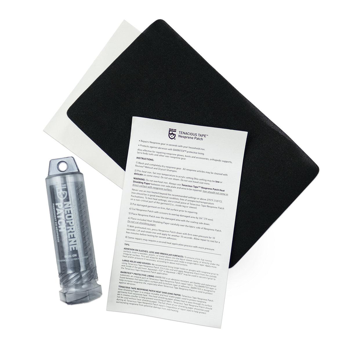 GEAR AID Wetsuit Repair Kit with Neoprene Patch, Fix Seams and Tears, Black, 6” x 10"