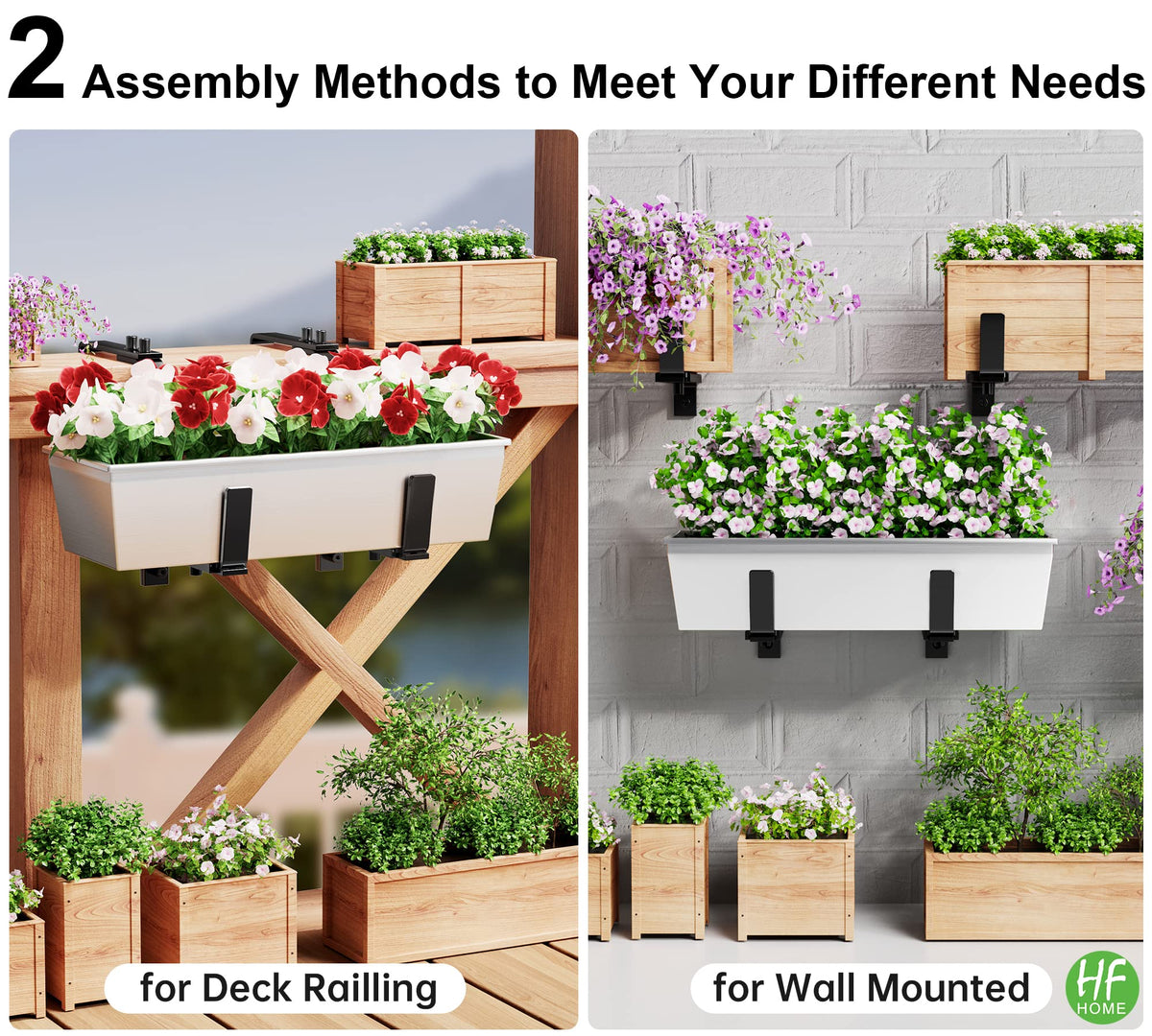 HFHOME 4PCS Adjustable Planter Window Box Planters Hanging Flower Box Holders Brackets, Heavy Duty Wall Mount Holder for Windowsills, Garden, Fences, and Balcony - Black