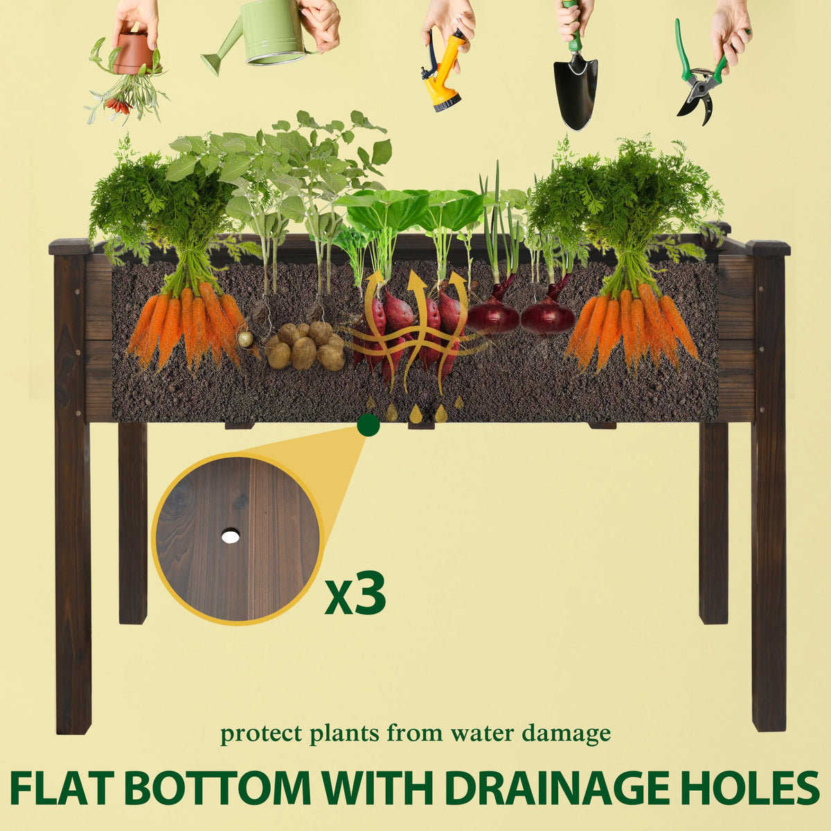 BlueWish Cedar Raised Garden Bed, 48" W x 24" D x 30" H Raised Garden Bed with Detachable Black Liner, 3 Drainage Holes, Planter Box for Outdoor, Patio, Backyard, Rustic