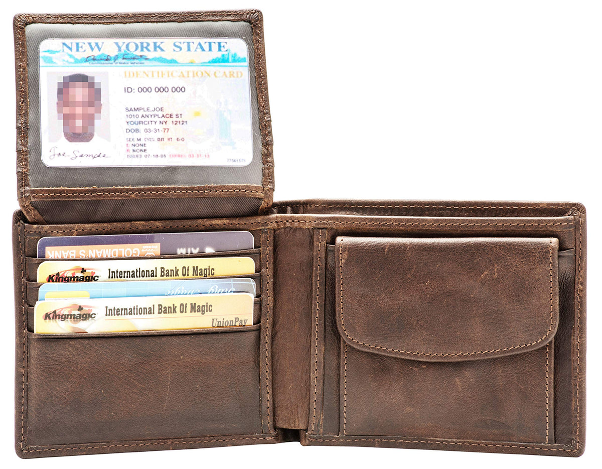 POKOFO RFID Blocking Genuine Leather Bifold Wallet for Men with Zipper and Coin Pocket (Coffee)