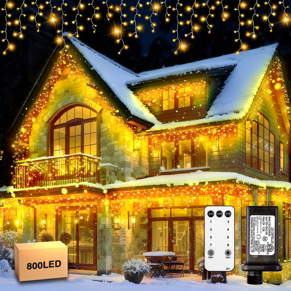 800 LED Icicle Lights Outdoor, Plug in 79ft Waterproof Christmas String Lights, 8 Modes 4 Adjust Brightness, Remote & Timer, Indoor & Outside Decoration for Party, Wedding, Garden, Window, Wall