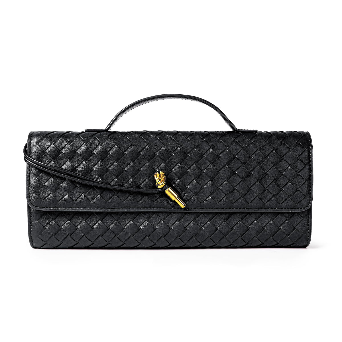 Joryin Woven Purse for Women Evening Clutch Woven Leather Handbags Crossbody Bag Purse Formal Evening Bag, Black