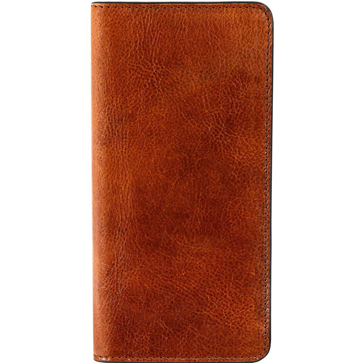 Time Resistance Long Leather Wallet - Bifold Mens Suit Leather Wallet - Checkbook Wallet - Tall Billfold Card Wallet - Slim Wallet Made in Italy (Cognac Brown)