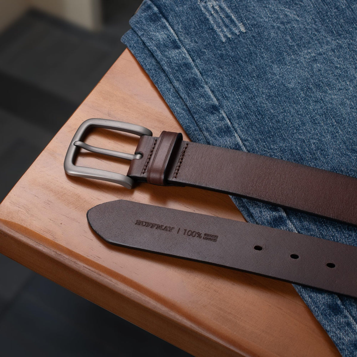 Buffway Men's Leather Belt,1.5" Handcrafted Top-Grain Leather – Durable,Comfortable,Suitable for Everyday Formal & Casual Wear - Size 40" Coffee