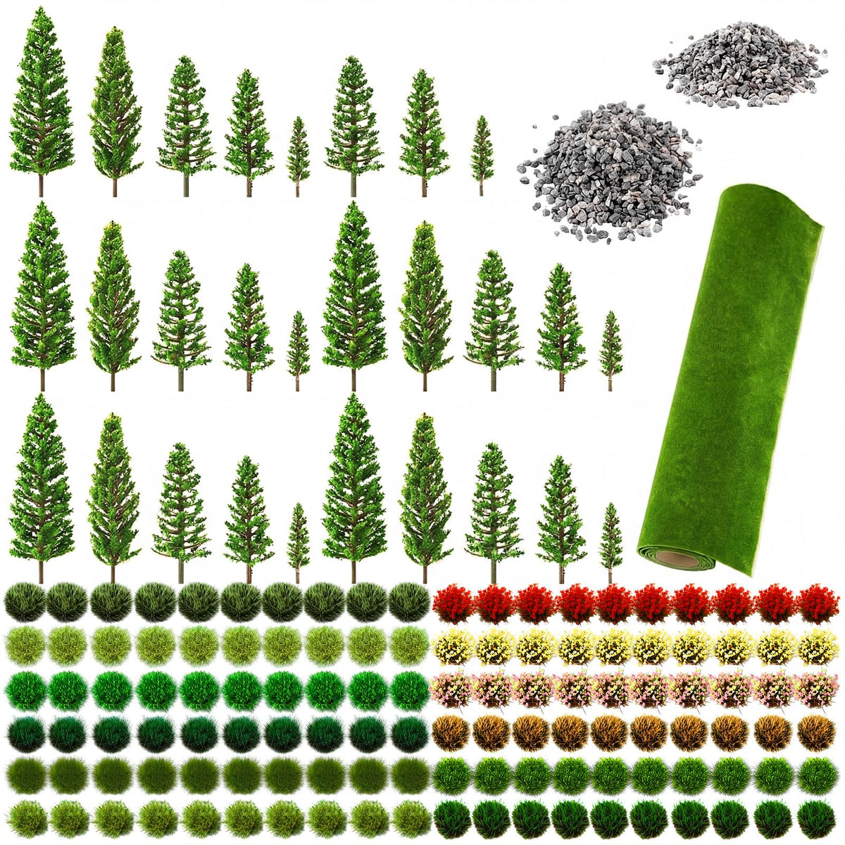 Ceenna 143 Pcs Miniature Model Trees Scenery Landscaping Kit Include Diorama Trees Artificial Grass Mat Pebbles Ho Scale Train Accessories for DIY Crafts Project Building Model Scenery Landscape