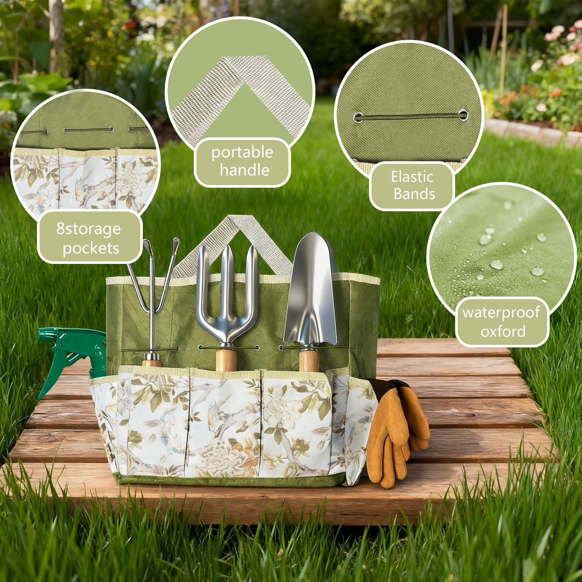 Garden Tool Set,10 Pcs Heavy Duty Gardening Hand Tools Set with Soil Moisture Meter and Storage Tote Bag,Rust-Proof Garden Supplies Kit for Planting,Ideal Gardening Gifts for Women