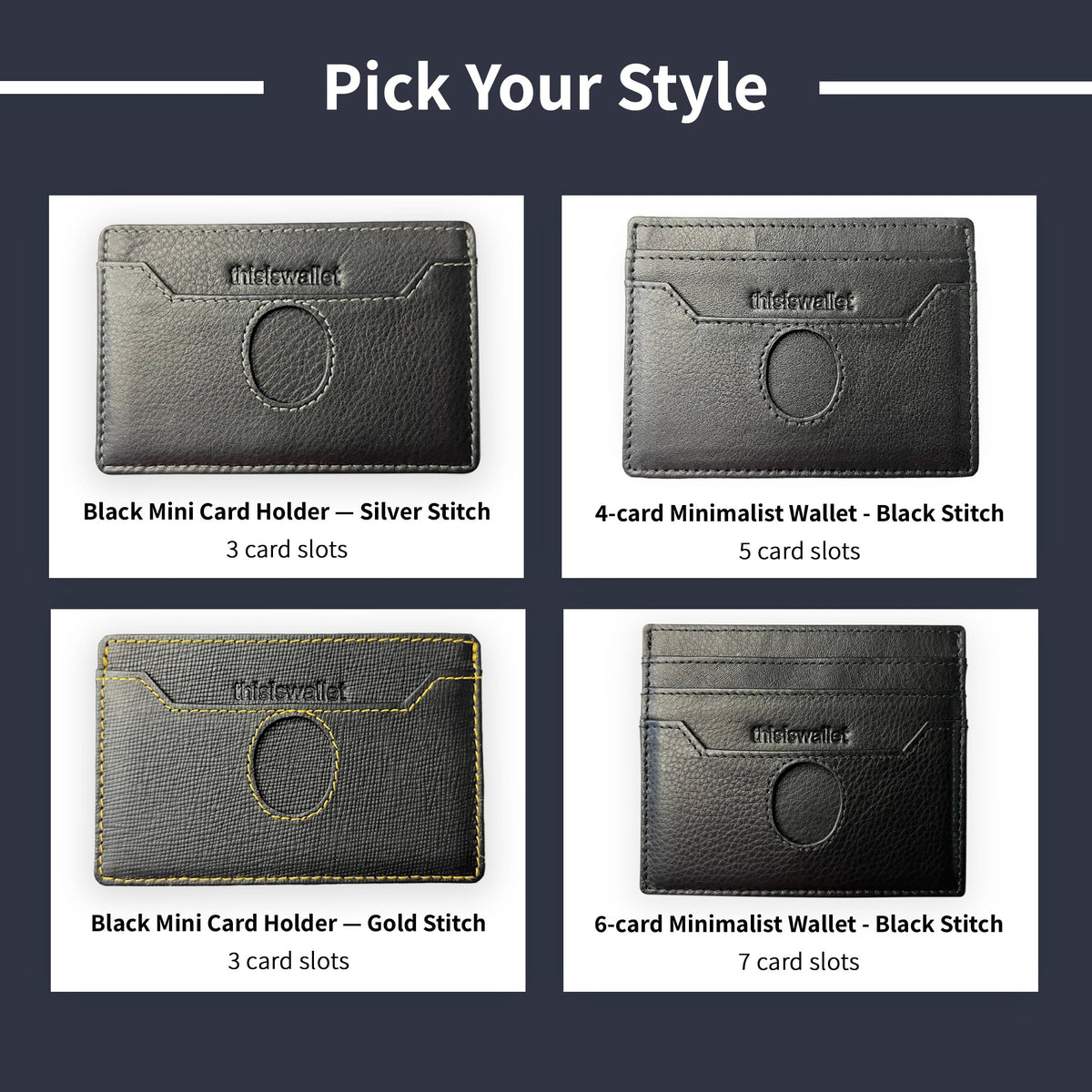 thisiswallet 2 Card Minimalist Wallet for Men & Women - Genuine Leather Ultra Thin Black Credit Card Holder - Compatible with American Express Platinum