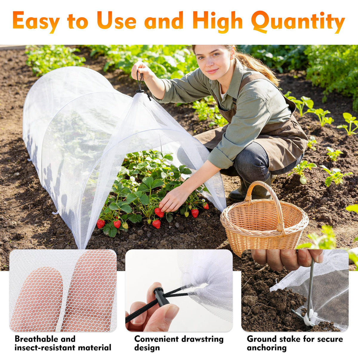 warmfarm 4ft Garden Row Accelerator Plants Cover, Pop Up Garden Bed Tunnel Net with 6 Stakes, Ready-to-Use Design Garden Beds Vegetable Rows Plant Protector for Protecting Vegetable Fruit