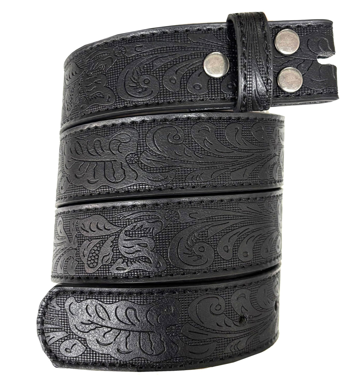 BC Belts Womens Leather Belt Strap with Embossed Western Scrollwork 1.25" Wide with Snaps (Black-M)