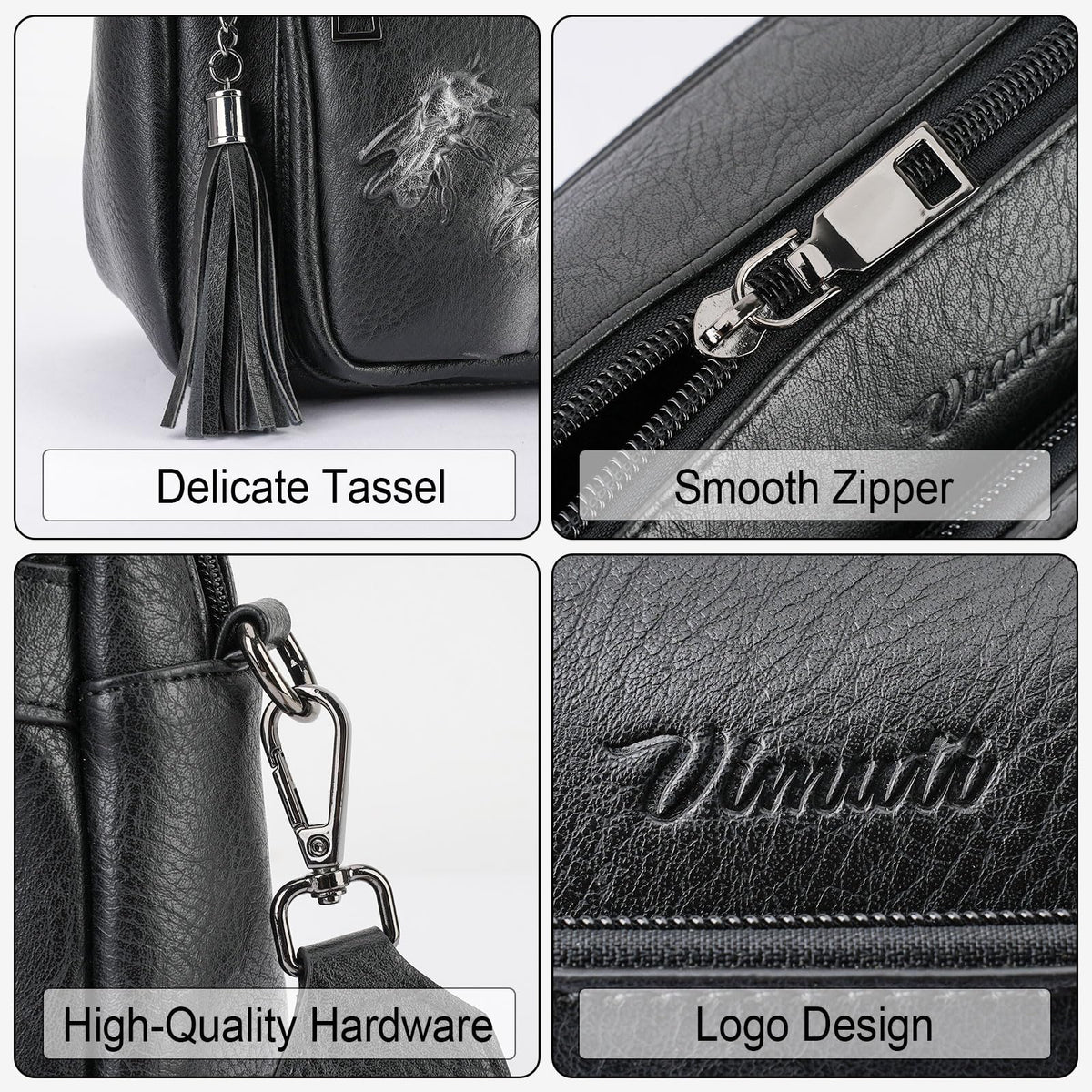 VIMUTI Crossbody Bags for Women Trendy, Vegan Leather Crossbody Purses Travel Shoulder Handbags Embossed Design (Black)