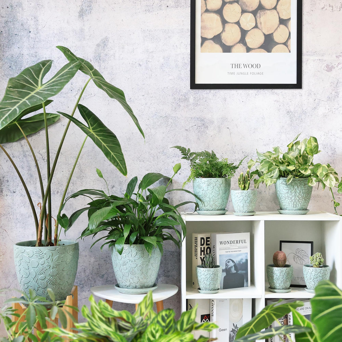 Bestseler 8 Inch + 6 Inch Plant Pots for Indoor Plants, Ceramic Planter with Drainage Hole and Saucers, Garden Pots for Succulent, Orchid, and Flower, Set of 2
