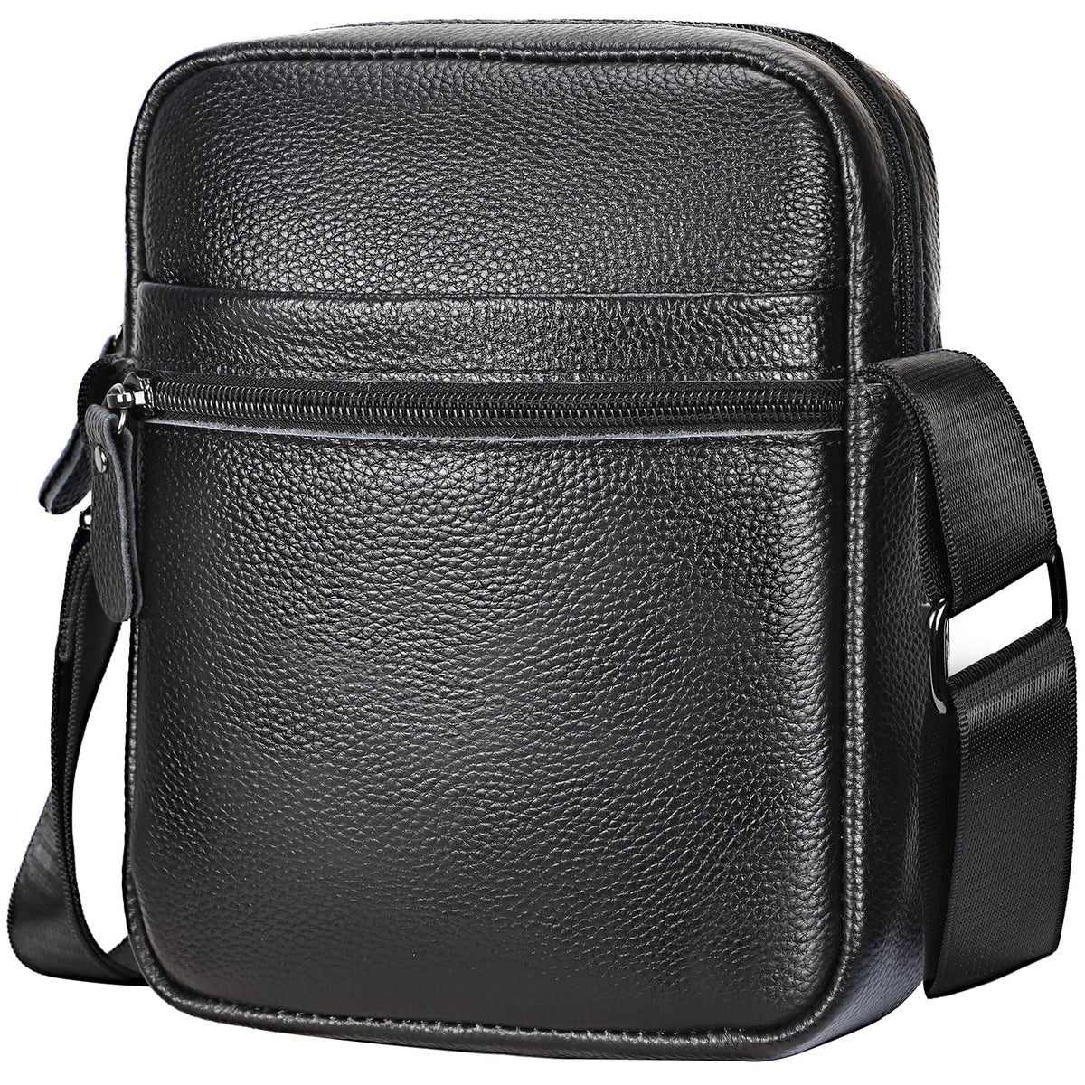 Leathario Men's Crossbody Shoulder Bag, Genuine Leather Small Messenger Satchel for Work Business Travel, Black Side Purse