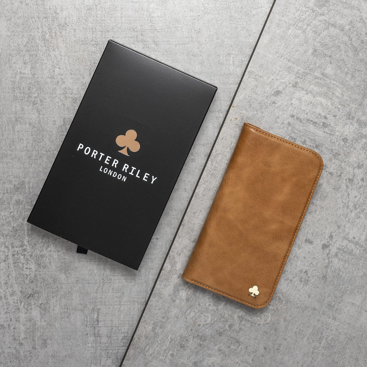 Porter Riley - Leather Case for iPhone 12 Mini (5.4"). Premium Genuine Leather Stand/Cover/Wallet/Flip Case with [Card Slots] [Horizontal Stand] [Durable Frame] (Tan)