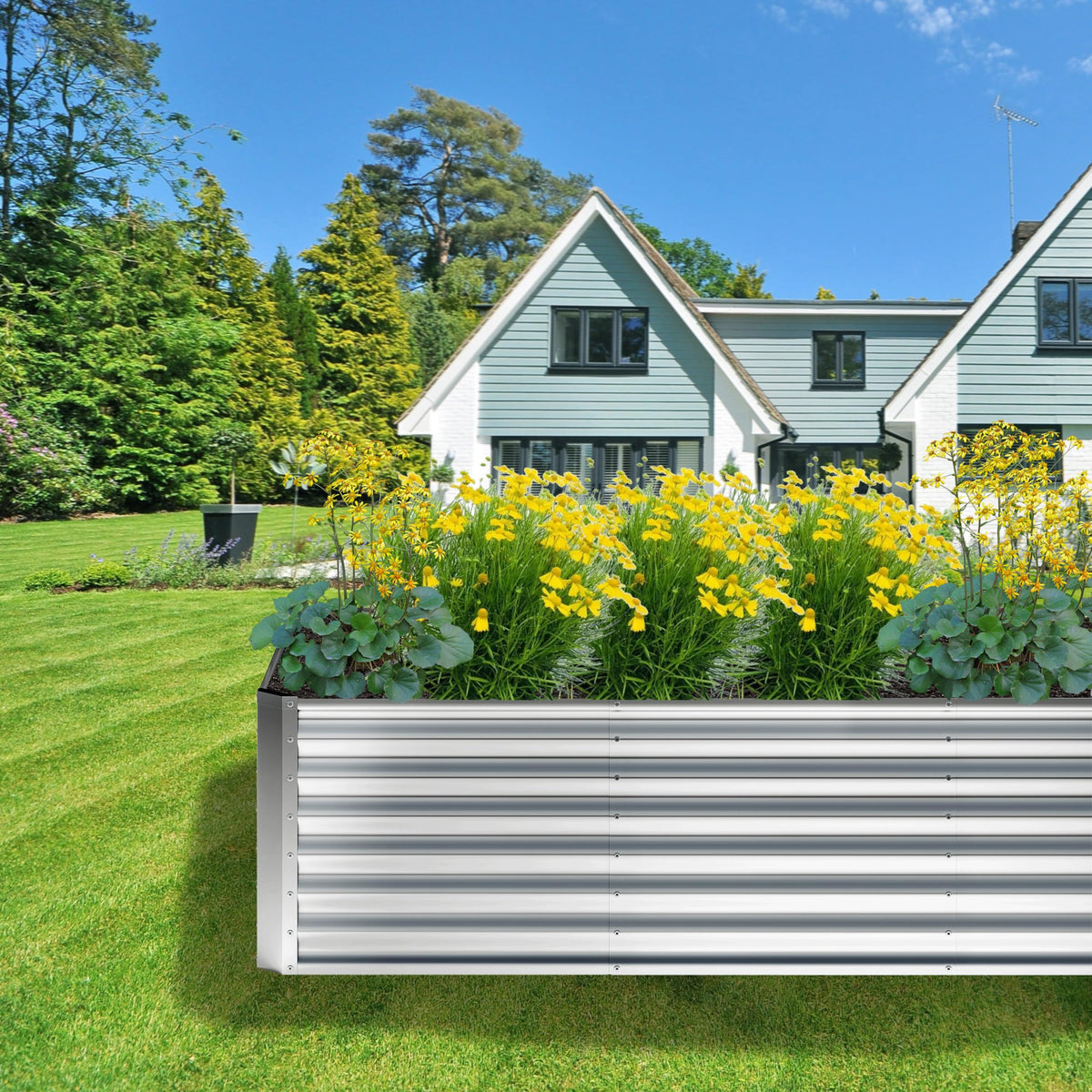 Nedenyou 4x2x2FT Galvanized Raised Garden Bed,Planter Raised Beds-Metal Garden Box,Large Plant for Outdoor Planting, Vegetables Bed，Flower,herb-Silver