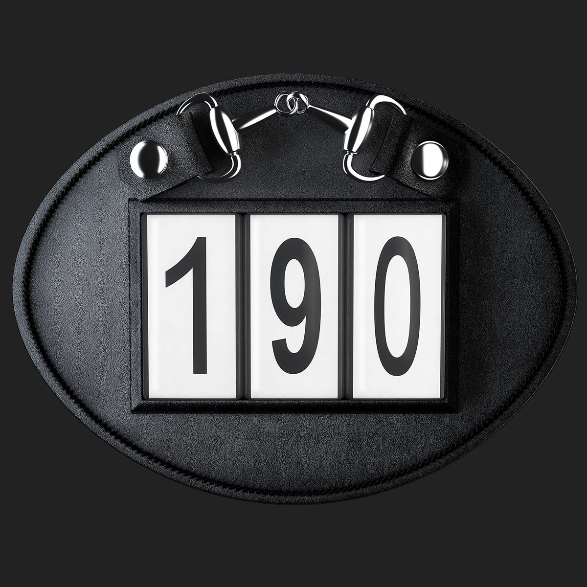 Echo Beach Equestrian Genuine Leather Number Holder Pair for Bridle or Saddle Pad. Oval with 3 Digit Easy Change Numbers. Built in Clip for Secure Attachment. 2 Number Holders Included