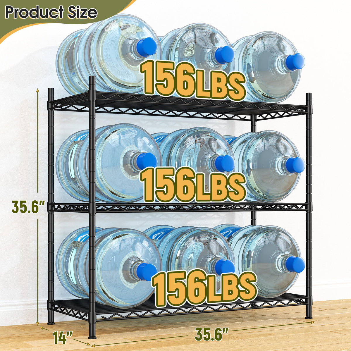 DurayLoly 35.6" W Storage Shelves, 3 Tier Adjustable Metal Shelving Unit Heavy Duty Steel Wire Rack for Kitchen,Laundry,Pantry,Office,Garage, Closet,Black(35.6" Wx14 Dx35.6 H)