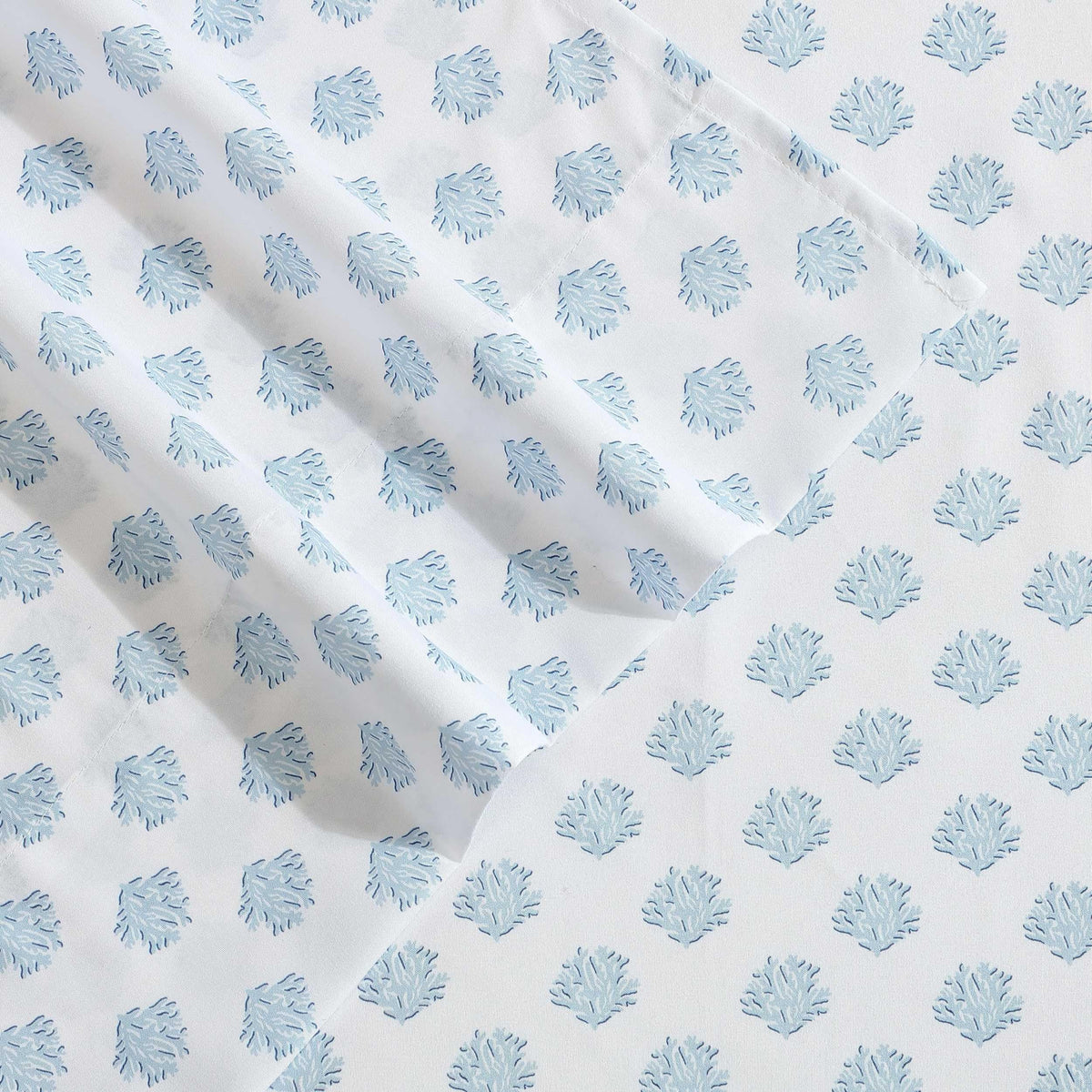 Nautica - Sheet Set, Breathable & Cooling Microfiber Bedding with Matching Pillowcase, Deep Pocket, Fully Elasticized (Coastal Coral Ocean Breeze Blue, Twin)