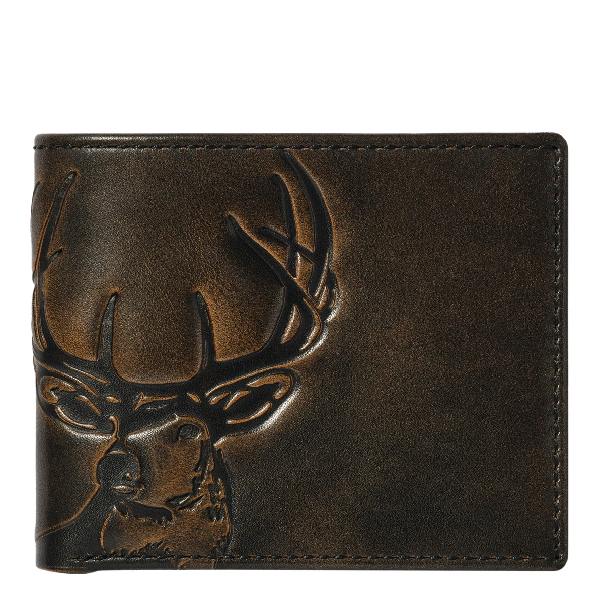 House of Jack Co. Deer Men's Classic Bifold Wallet, Full Grain Leather Hunting Wallet, 8 Card Slots, Camo Lining, Embossed Whitetail Deer, Hunter Gift for Men, Black
