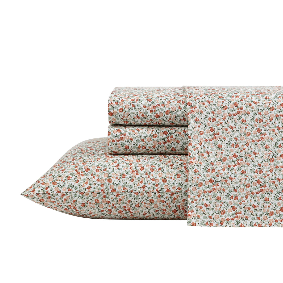 Laura Ashley - King Sheets, Cotton Percale Bedding Set, Lightweight & Breathable Home Decor (Emogene Burnt Orange, King)