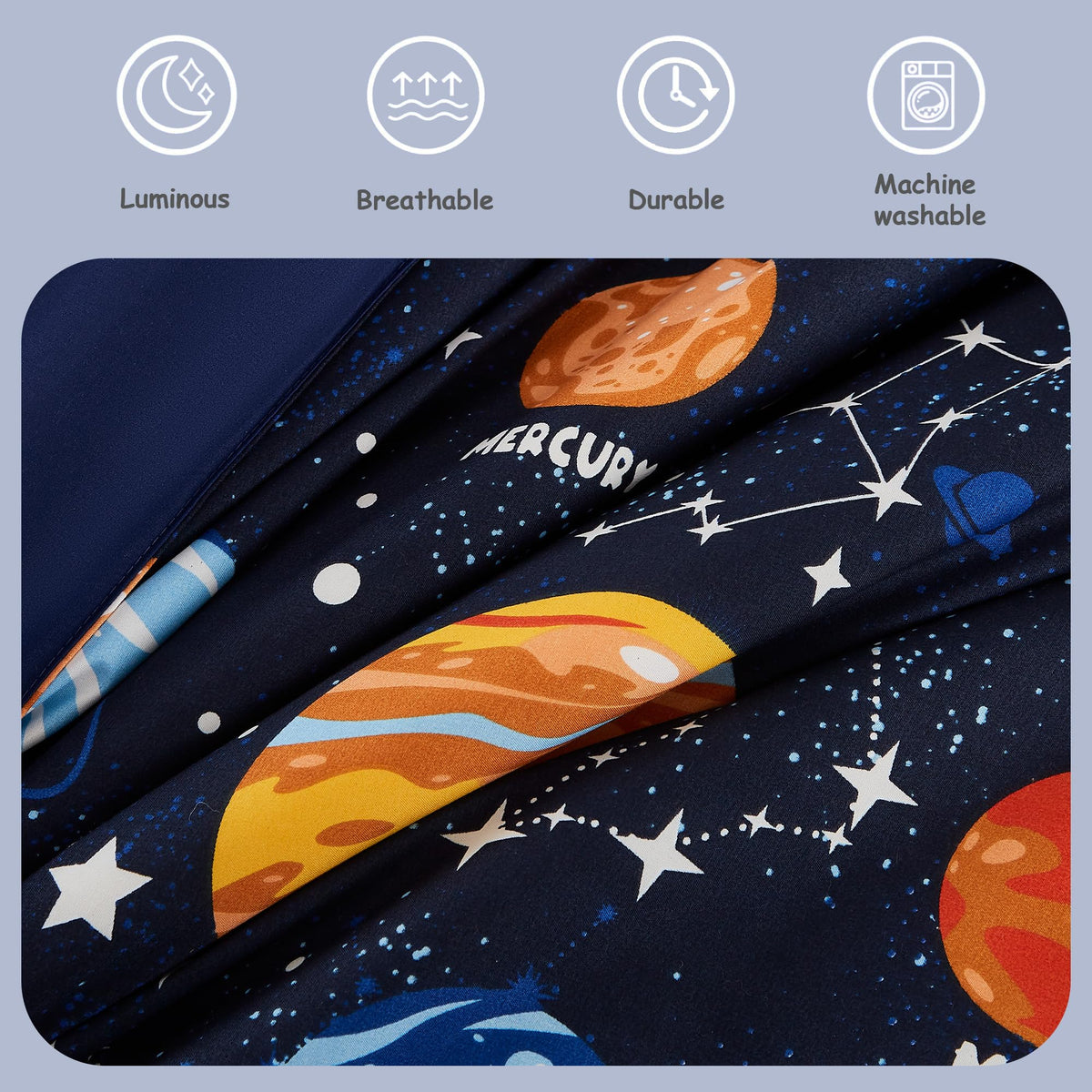 Twin Kids Comforter Set - 5 Pieces Twin Bedding Sets for Boys, Glow in The Dark Space Bed in A Bag with Sheets
