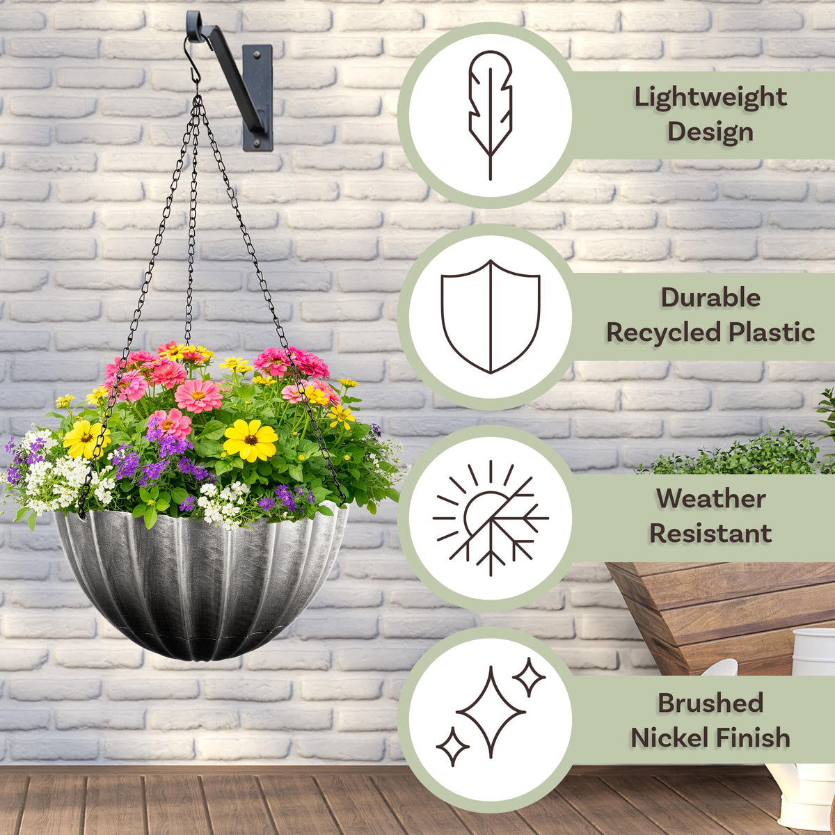 Hanging Planter 2-Pack - 10.25-Inch Durable Plastic Hanging Planters for Indoor Plants or Outdoor Porch Decor with 3 Drainage Holes and Removable Bottom Reservoir by Pure Garden (Gray)
