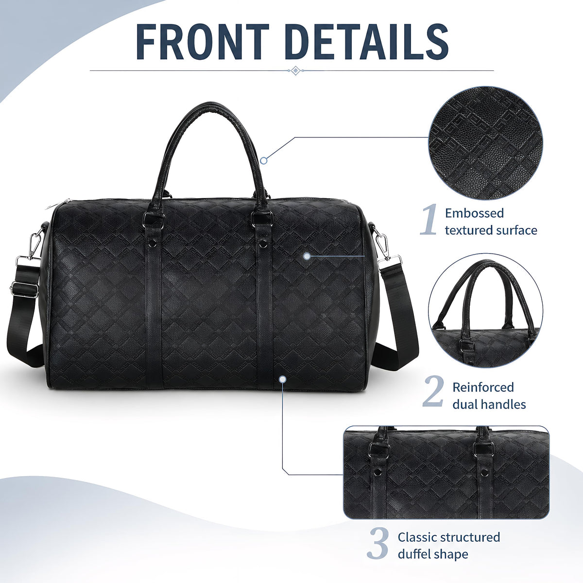 Vegan Leather Gym Duffle Bag for Travel, Sports, Fitness & Workout, Large Overnight Weekender Bag for Men & Women