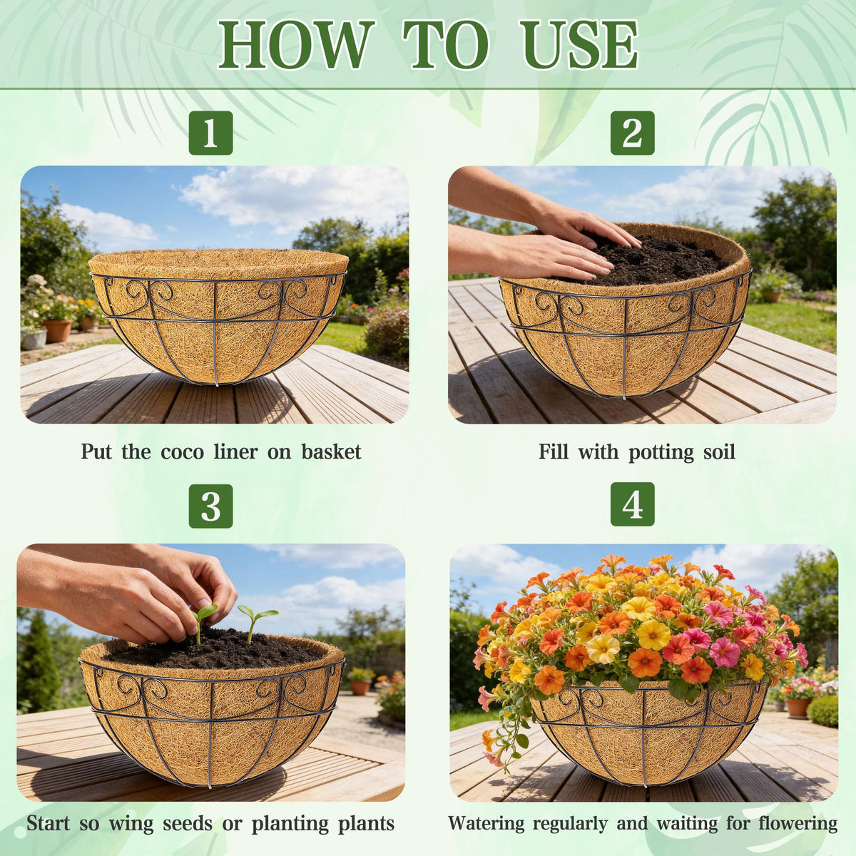 EINYEXW 3 Pack 13.5 Inch Hanging Baskets for Plants Outdoor - Metal Hanging Planters for Outdoor Plants with Coco Liners - Heavy Duty Empty Hanging Flower Pots for Porch Patio Garden