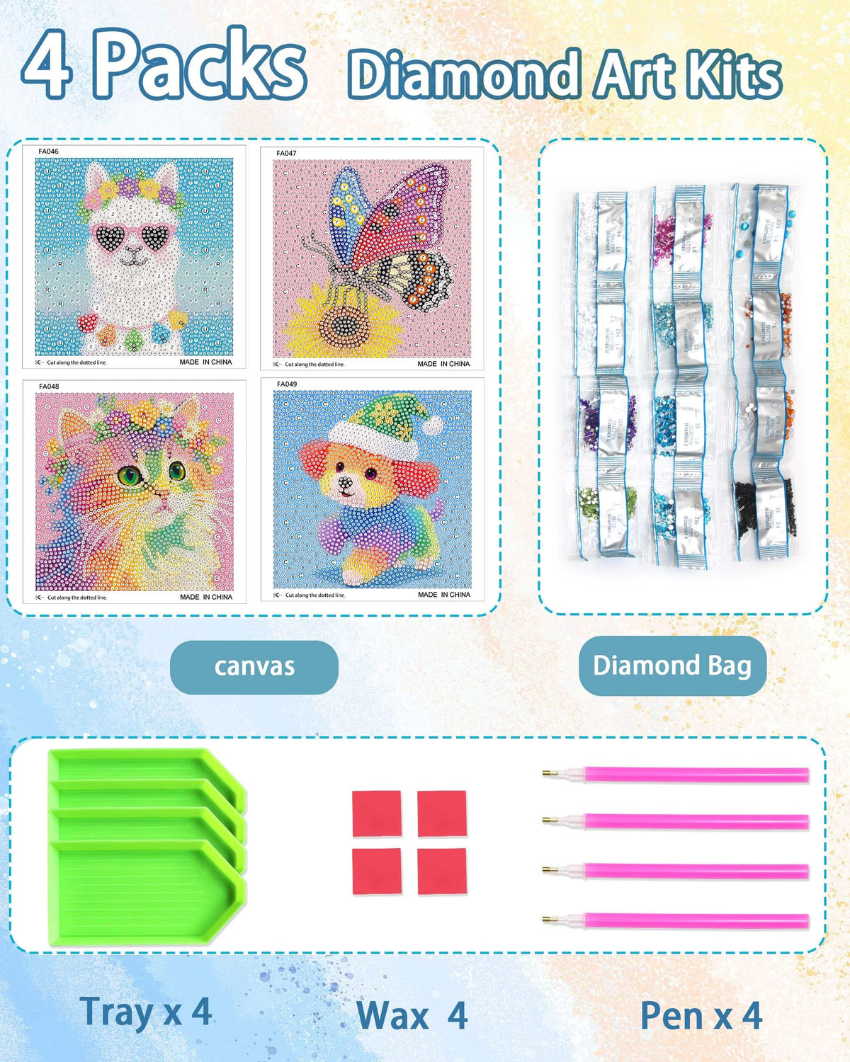 Leixonl 4 Packs 5D Diamond Art Kits for Kids Ages 6-8-9-12,Arts and Crafts Set for Home Wall Decor.Gem Art by Number Kits Arts and Crafts Kits(5.9x5.9inch) (4-pack-15-alpaca)