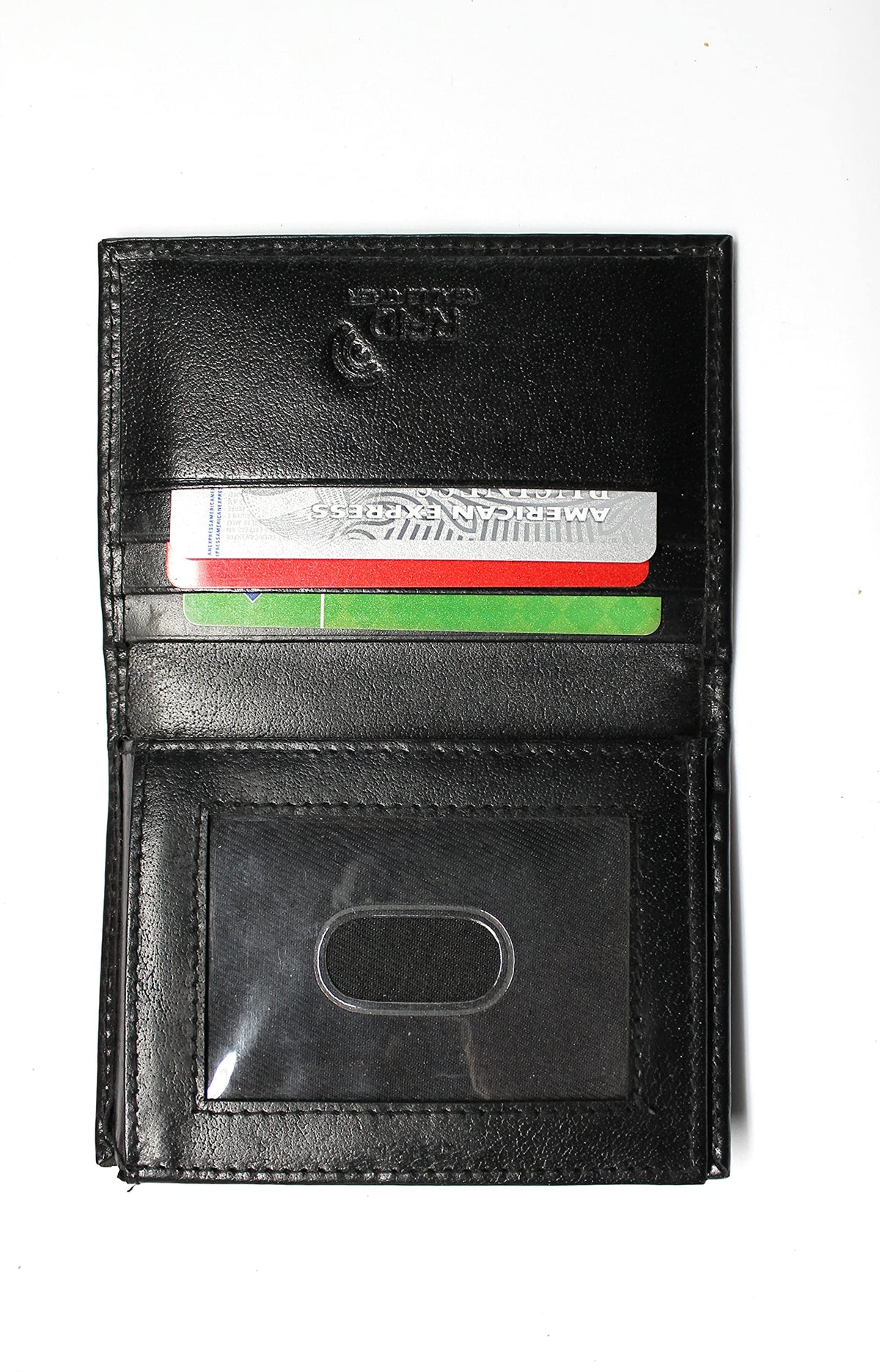L-Fold Credit Card Trifold Black Leather Wallet - RFID Blocking