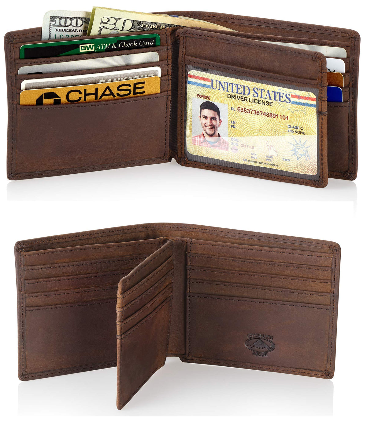 Stealth Mode Leather Bifold Wallet for Men With ID Window and RFID Blocking