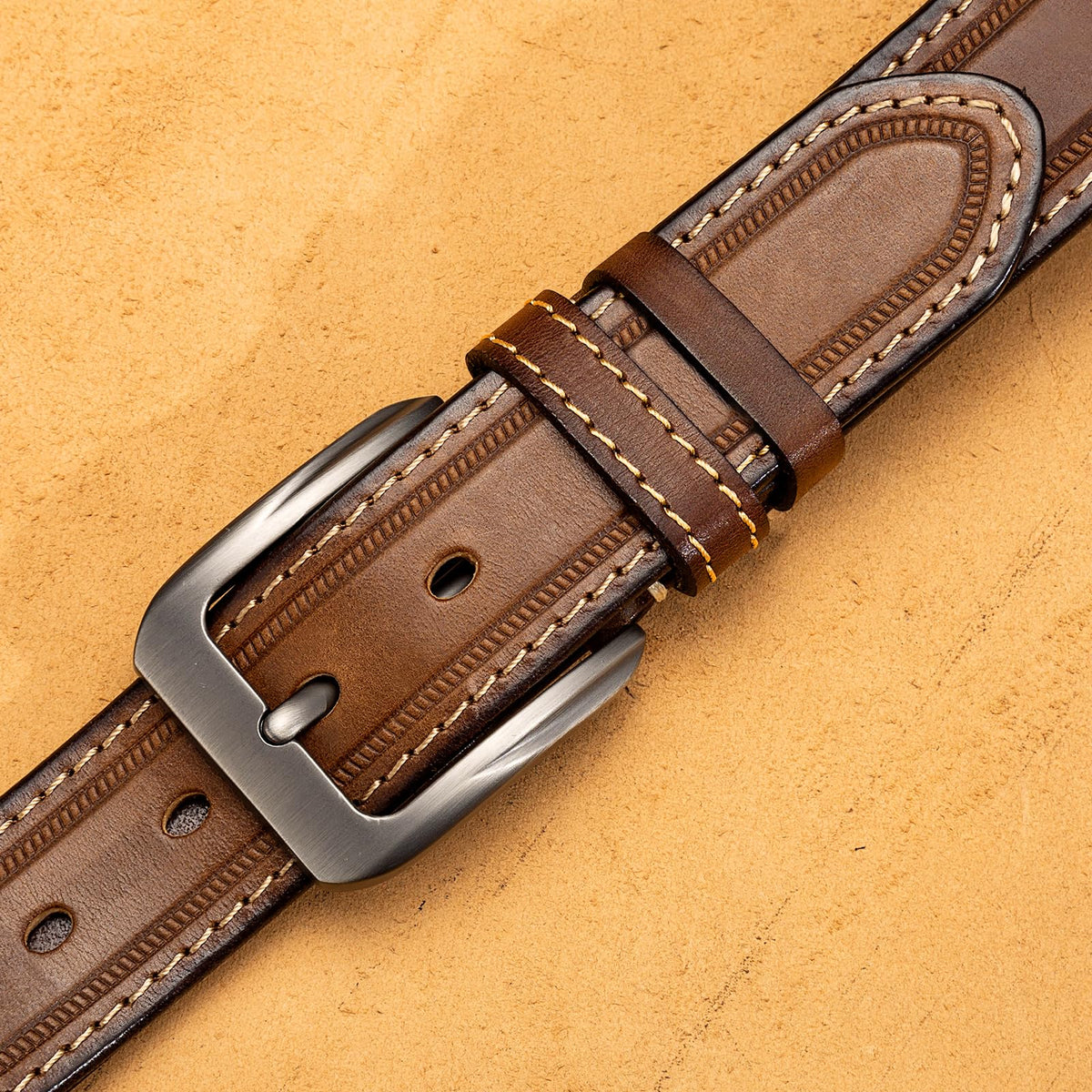 HOLMANSE Italian Full Grain Leather Belt for Men Western Cowboy Casual Jean Belt 1.5 Wide 7 Holes Gift Box Packaging (Full Grain Leather/Brown, Belt Size 36 / Pants Size 34)