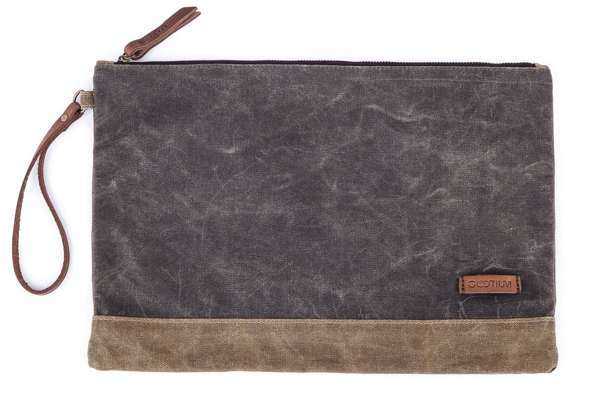 Gootium Waxed Canvas Zip Folio Pencil Pouch - Office Supply Zippered Makeup Bag Multipurpose File Folder - Size 13"x9.4", Olive Drab