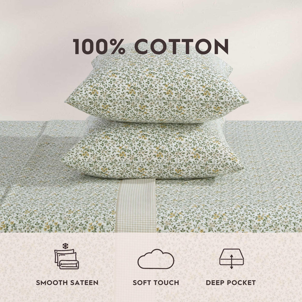 Laura Ashley - King Sheet Set, Breathable Percale Cotton Bedding with Deep Pockets, Chic Home Decor, Oeko-Tex Certified (Tierney Green, King)