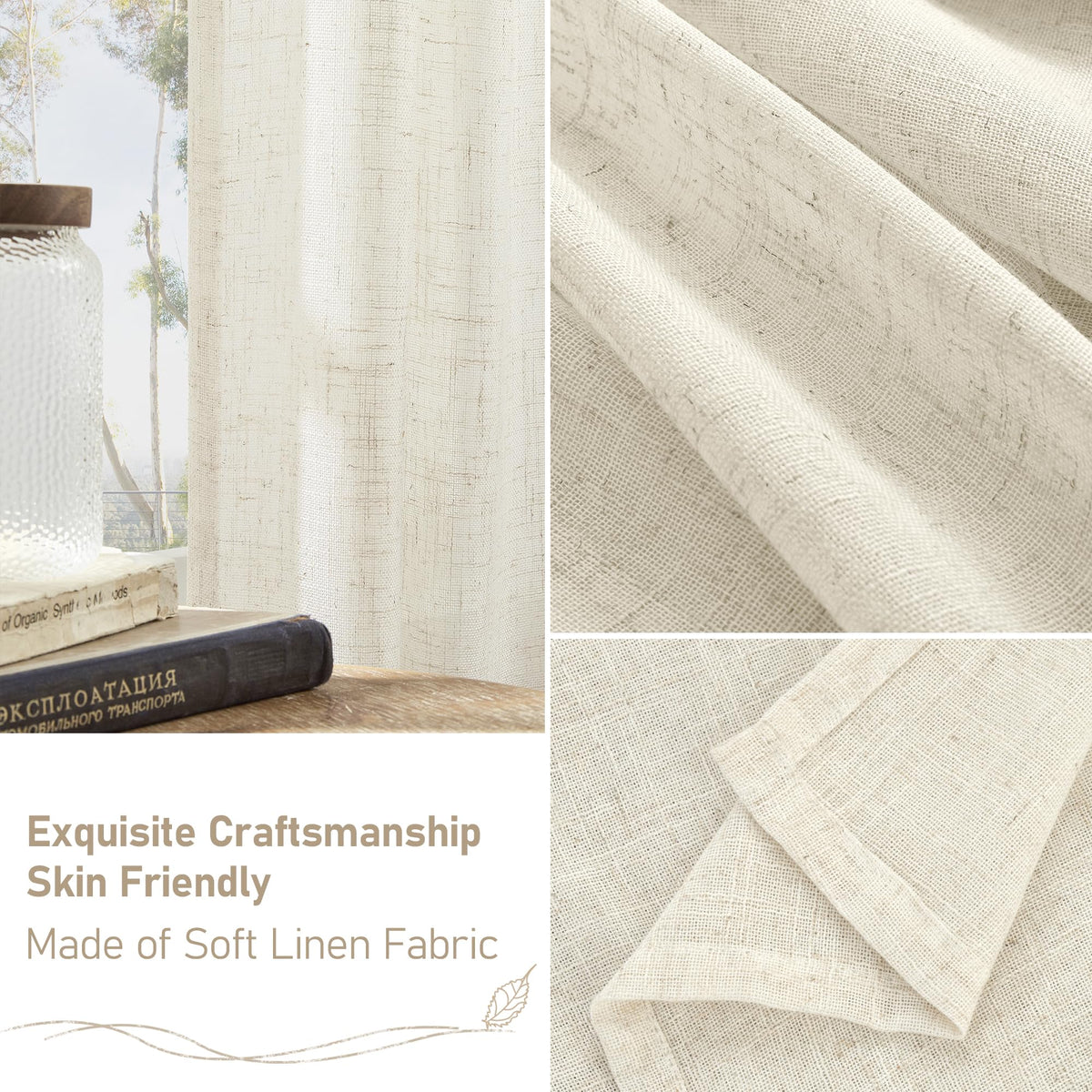 LAMIT Natural Ivory Semi Sheer Linen Curtains 84 inch Long, Cream White Light Filtering Living Room Panels Back Tab and Rod Pocket Neutral Drapes for Bedroom/Farmhouse, 2 Panels, 52 x 84 Inch