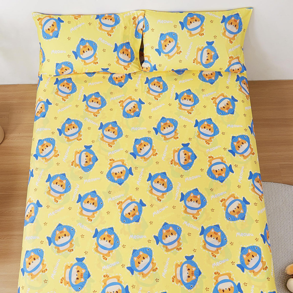 CozySmile Full Sheet Set Kids,4 Pieces Breathable Soft Microfiber Bedsheets for Child Boys Girls, Oeko-TEX, Anti Pilling Deep Pockets Easy Care Bed Sheets, Cat Fish