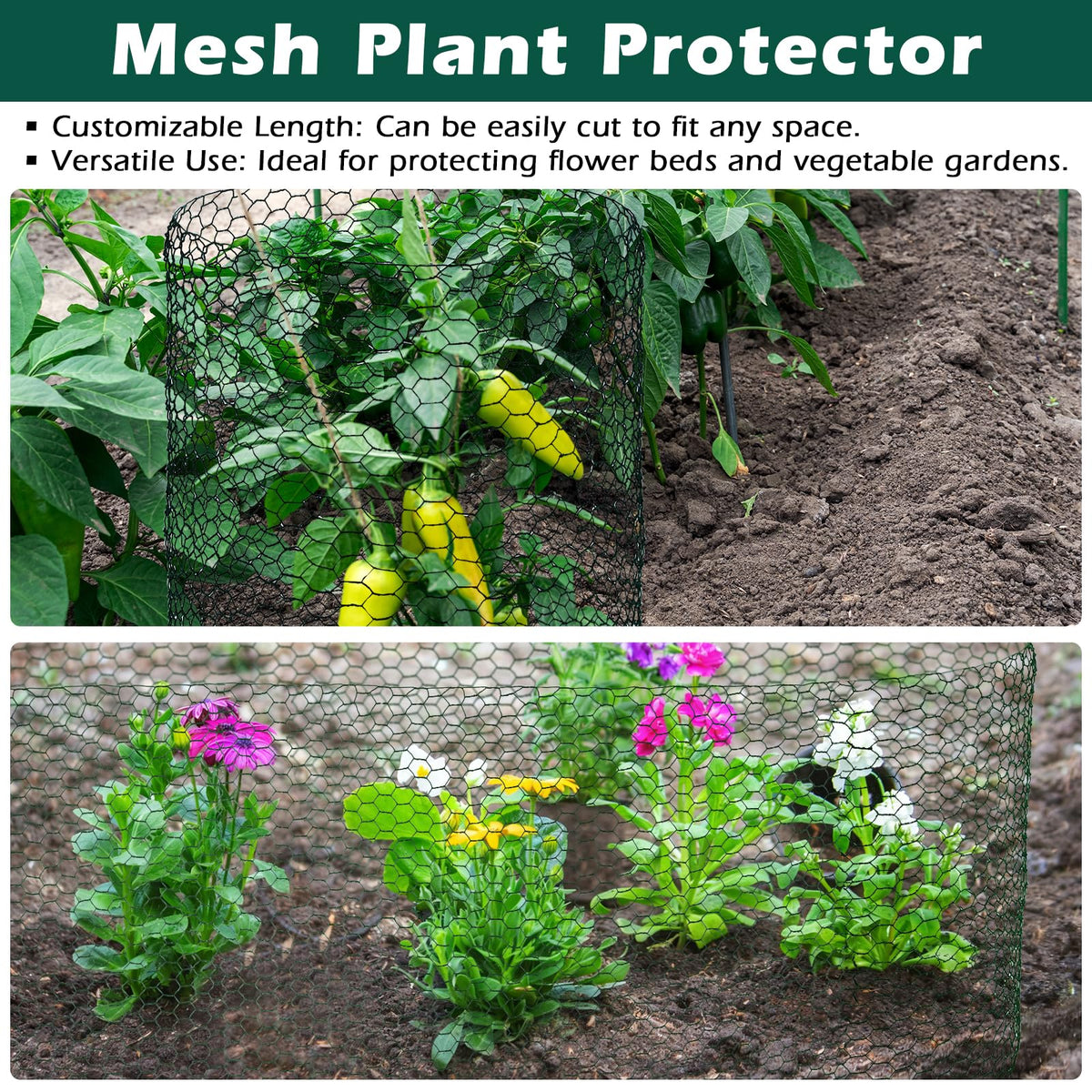 Patioer 16IN x 50Ft Plant Protectors from Animals, Wire Plant Cages for Outdoor, Chicken Wire Mesh Cloche with Plier Ground Stakes Gloves & Nylon Ties