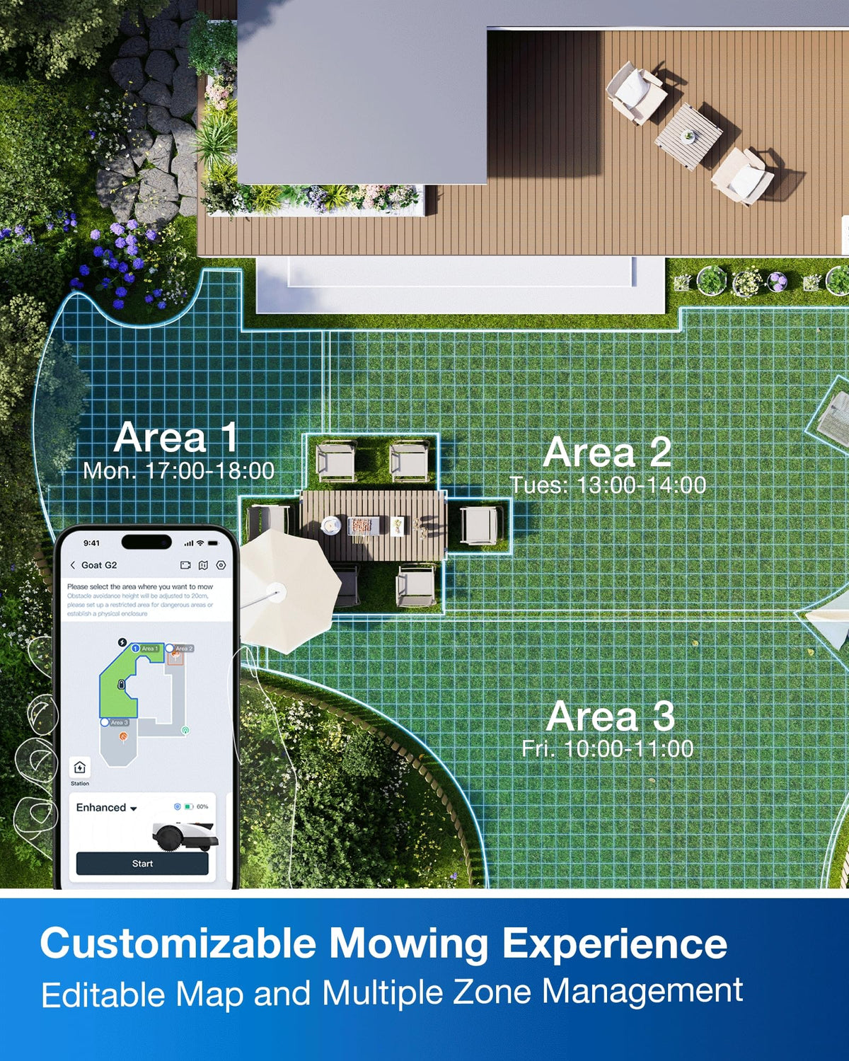 ECOVACS Goat O1000 RTK Care Kit Robotic Lawn Mower with RTK Precision Navigation, No Perimeter Wire, Smart App Control, Auto Mapping, Multi-Zone Management – Includes 36 Extra Blades