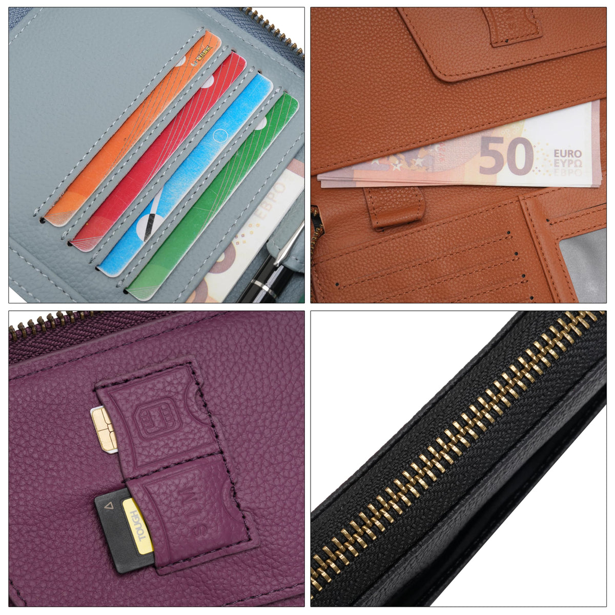 WASON Leather Zipper Travel Passport Wallet Holder RFID Blocking Cover, Passport case Pocket Slot for Card, Cash, ID, Boarding Pass and Ticket for Men, Women and Family Trips (Purple)