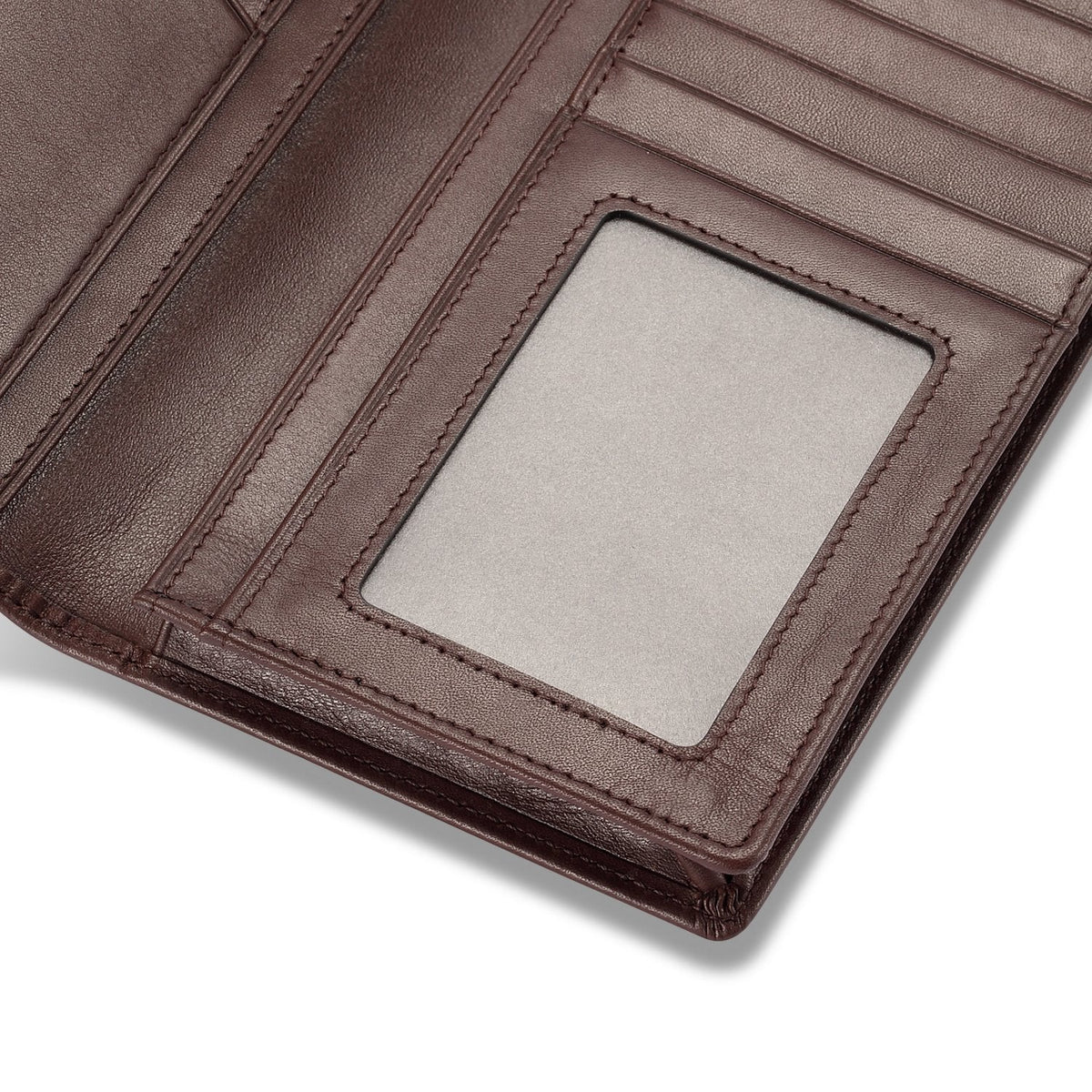 HISCOW Bifold Long Wallet with 15 Credit Card Slots - Italian Calfskin (Coffee)