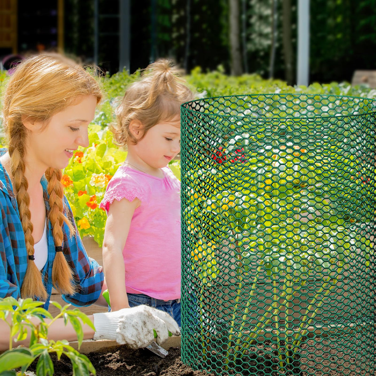 32.8ftx20In Plant Protectors from Animals,Plant Cages for Outdoor Plants,Wire Plant Protector Cage,Wire Plant Protector,Chicken Wire Cloche with Ground Stakes & Nylon Ties Protect Plants from Animals